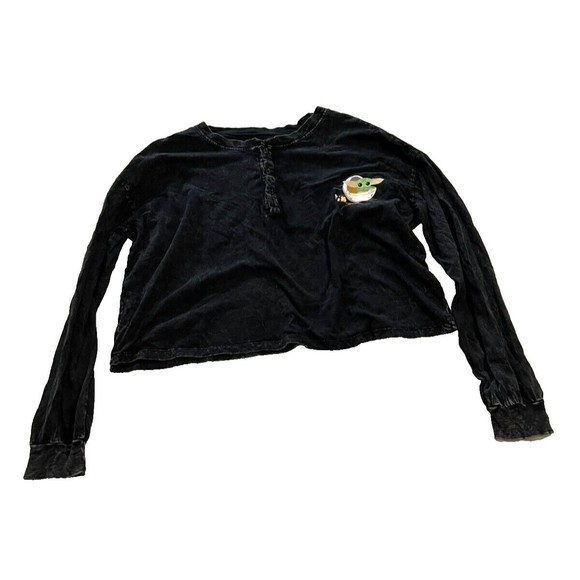 Mad Engine Juniors Star Wars Mandalorian Baby Yoda Cropped Henley Top Size Large - Picture 3 of 8